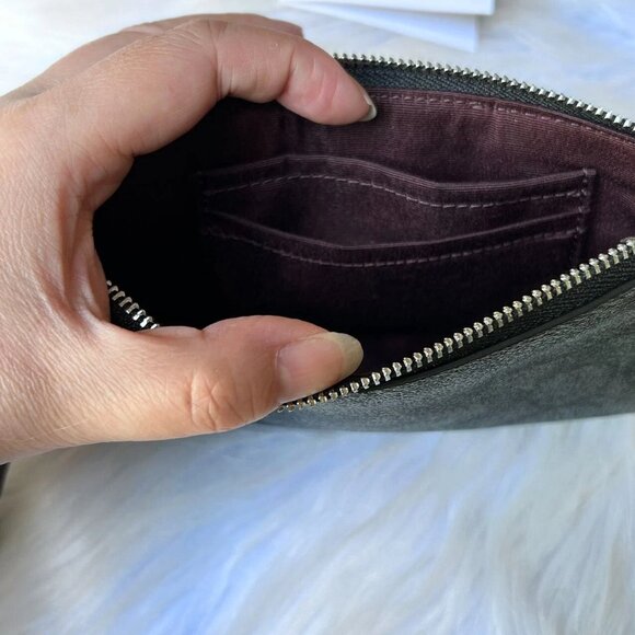 New Coach Signature Classic Crossgrain Leather Corner Zip Wristlet~Black - Picture 5 of 5